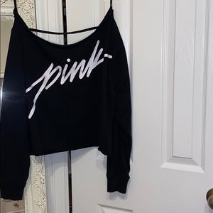 NEW PINK Black Off the Shoulder Pullover Sweater
